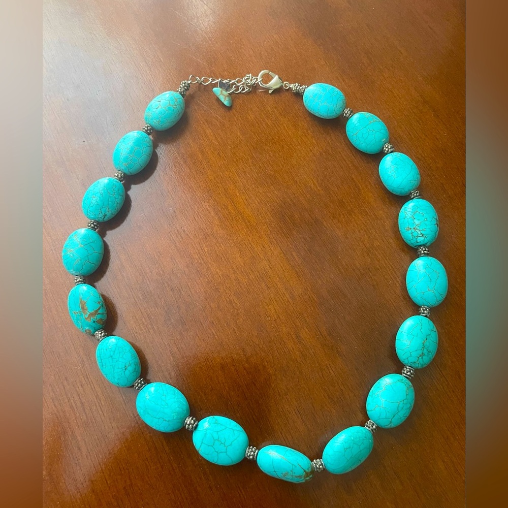 Turquoise necklace with antique silver beads